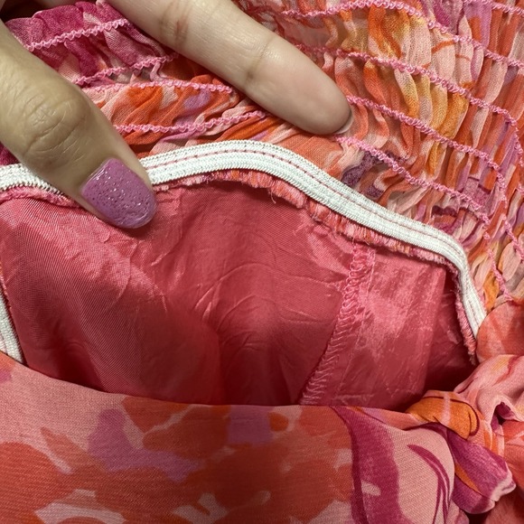 Vtg Womens Chiffon Midi Dress Size 10 Flutter Sleeve Floral Baby Doll Pink Smock - Picture 10 of 13